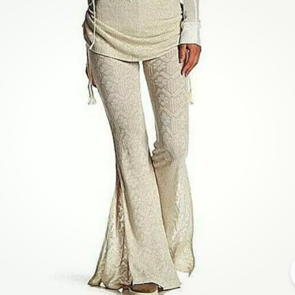 Cream ivory lace fold over bell bottom pants rave festival beach music concert
